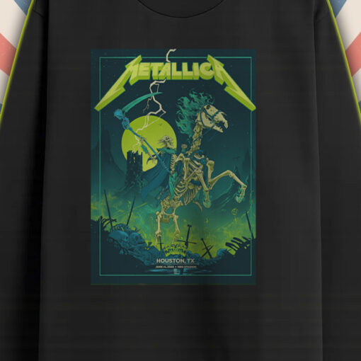 metallica long sleeve shirt m72 tour houston 2025 june 14 at nrg stadium skeleton horseman neon reaper design 2