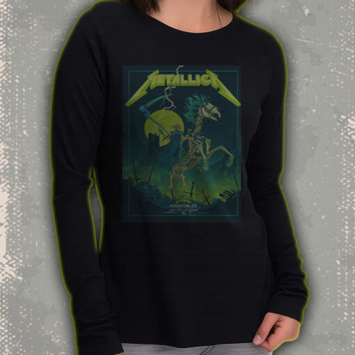 metallica long sleeve shirt m72 tour houston 2025 june 14 at nrg stadium skeleton horseman neon reaper design 3