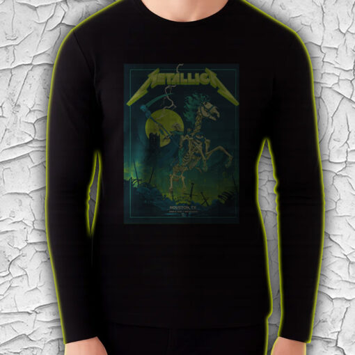 metallica long sleeve shirt m72 tour houston 2025 june 14 at nrg stadium skeleton horseman neon reaper design 4