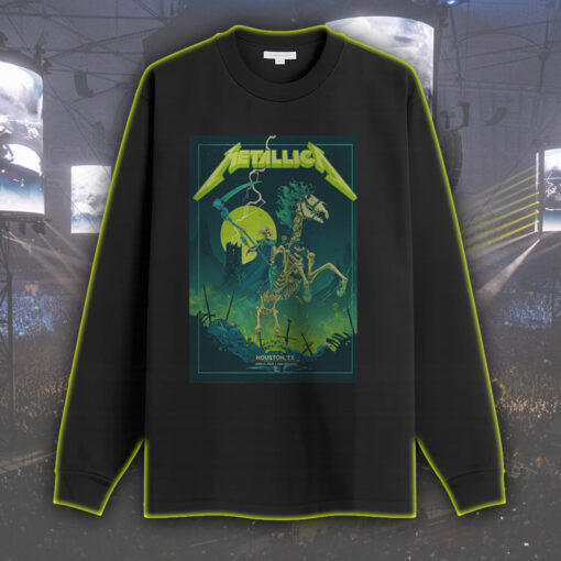 metallica long sleeve shirt m72 tour houston 2025 june 14 at nrg stadium skeleton horseman neon reaper design