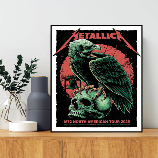 metallica m72 canvas 2025 liberty bell skull design official tour poster art 1