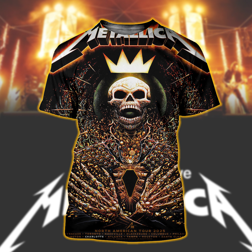 metallica m72 charlotte 2025 poster shirt skeleton king art bank of america stadium all over print tee may 31
