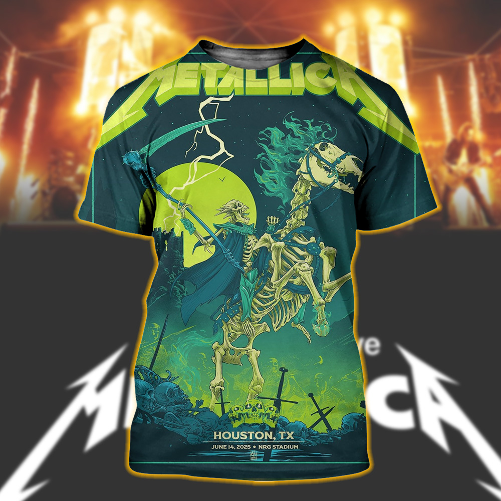 metallica m72 houston 2025 poster shirt skeleton reaper art nrg stadium all over print tee june 14 edition