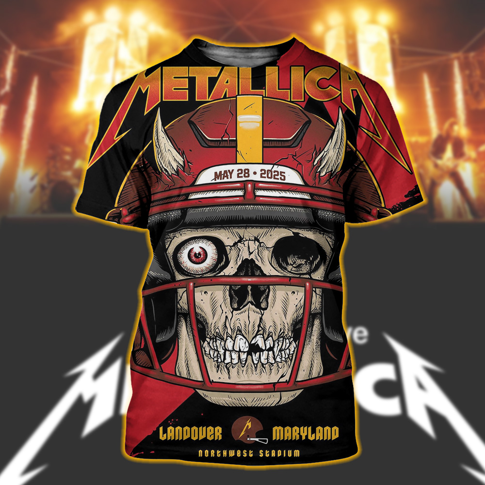 metallica m72 landover 2025 poster shirt skull helmet art northwest stadium all over print tee may 28