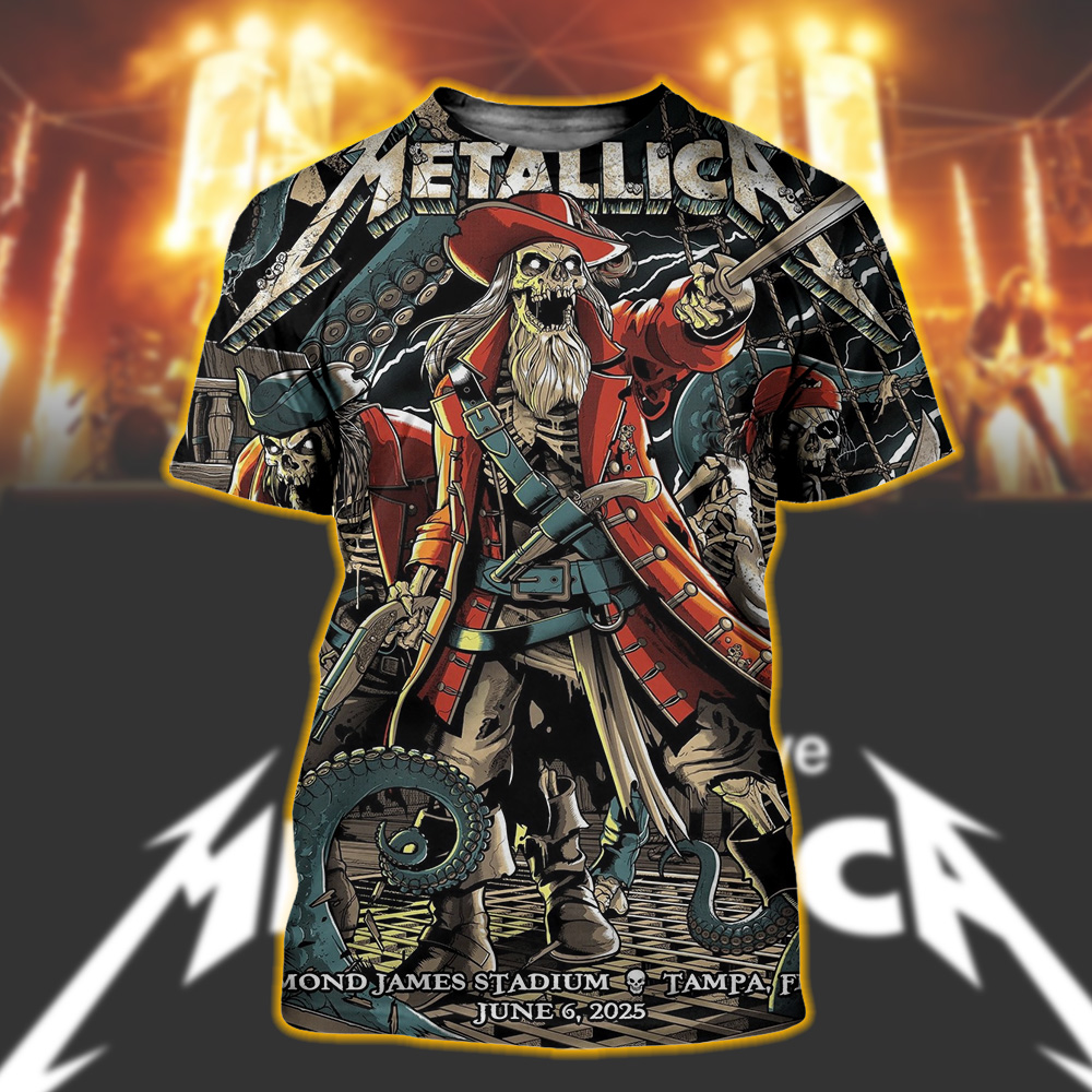 metallica m72 tampa 2025 night 1 poster shirt pirate skeletons art raymond james stadium all over print tee june 6