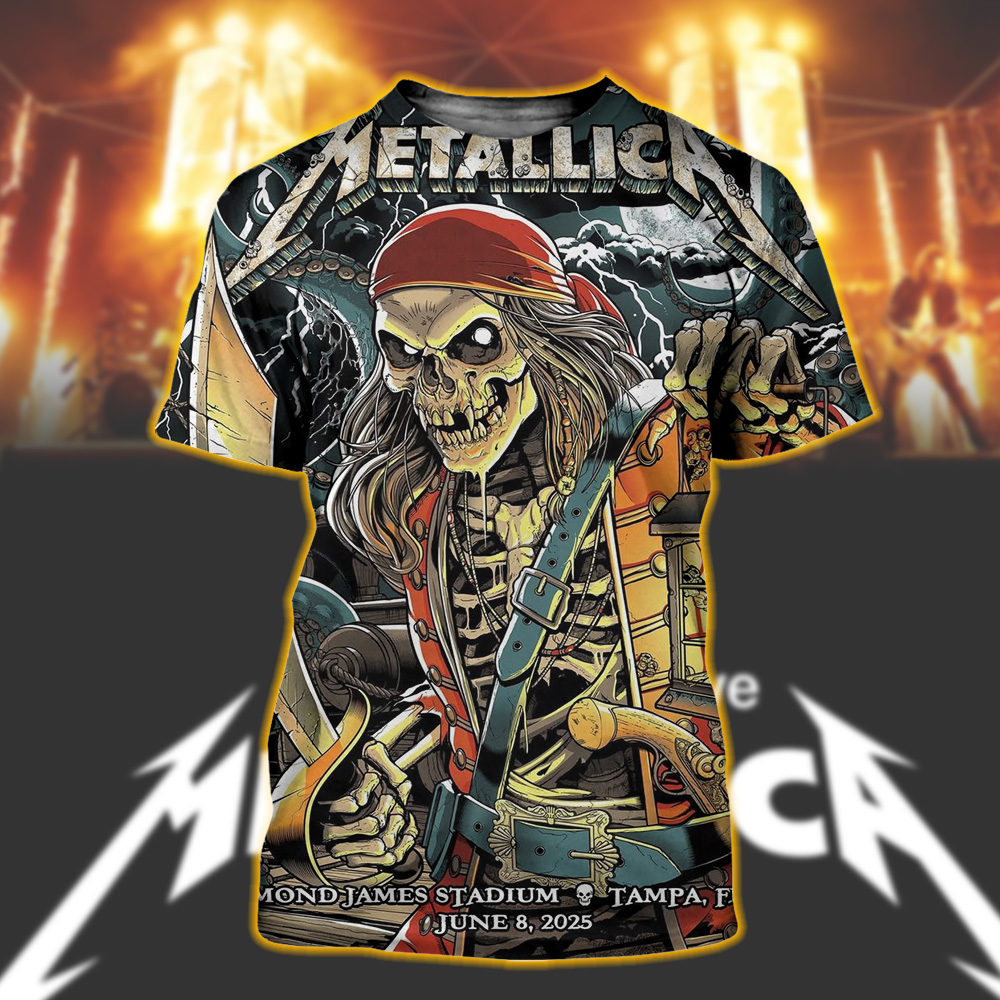 metallica m72 tampa 2025 night 2 poster shirt pirate skeleton art raymond james stadium all over print tee june 8