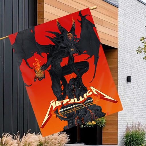 metallica m72 tour 2025 flag demon king graphic north american cities collectors banner 1