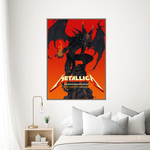metallica m72 tour 2025 wall art poster demon with flaming horns north america cities limited edition canvas print 1