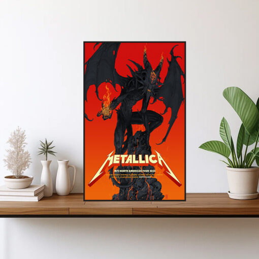 metallica m72 tour 2025 wall art poster demon with flaming horns north america cities limited edition canvas print 1