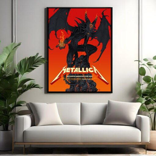 metallica m72 tour 2025 wall art poster demon with flaming horns north america cities limited edition canvas print 1