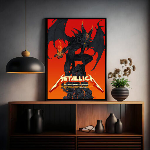 metallica m72 tour 2025 wall art poster demon with flaming horns north america cities limited edition canvas print 2