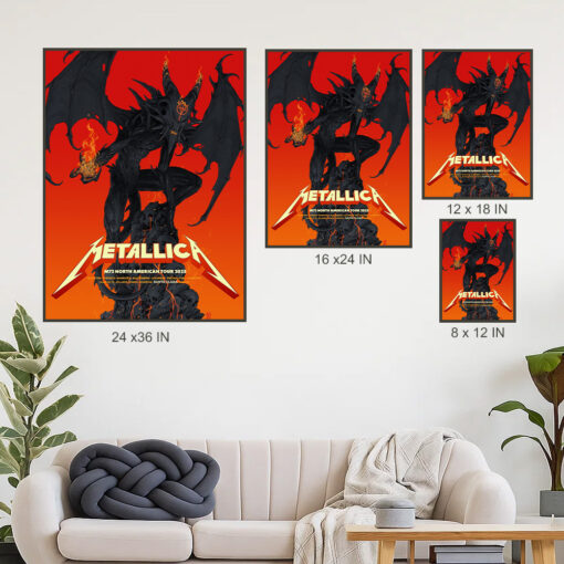 metallica m72 tour 2025 wall art poster demon with flaming horns north america cities limited edition canvas print