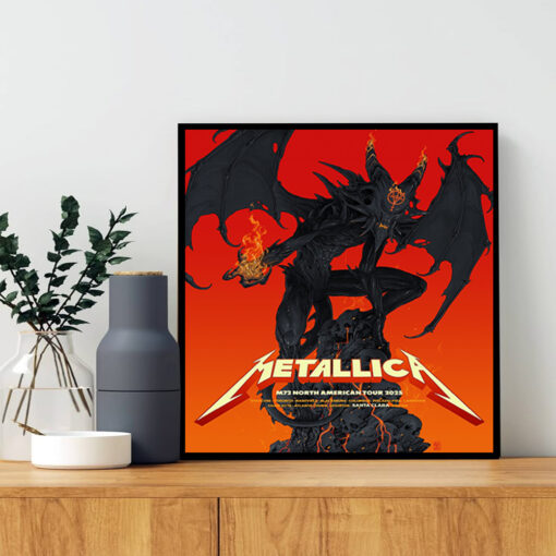 metallica m72 tour 2025 wall art poster demon with flaming horns north america cities limited edition canvas print