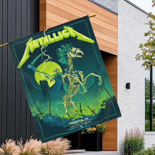 metallica m72 tour flag grim reaper horse rider design june 14 2025 houston tx nrg stadium concert banner 1