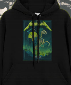 metallica m72 tour hoodie grim reaper skeleton rider june 14 2025 houston concert green lightning artwork 1