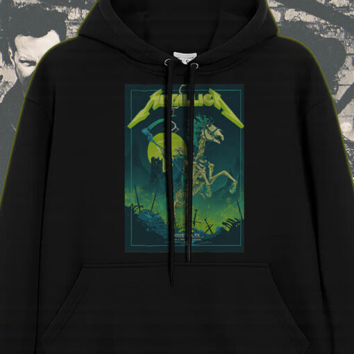 metallica m72 tour hoodie grim reaper skeleton rider june 14 2025 houston concert green lightning artwork 1