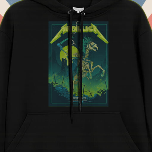 metallica m72 tour hoodie grim reaper skeleton rider june 14 2025 houston concert green lightning artwork 2