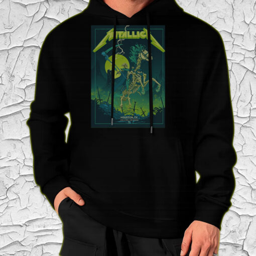 metallica m72 tour hoodie grim reaper skeleton rider june 14 2025 houston concert green lightning artwork 4