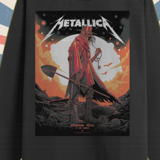 metallica m72 tour long sleeve houston show 2025 nrg stadium red cloak skull art print 2