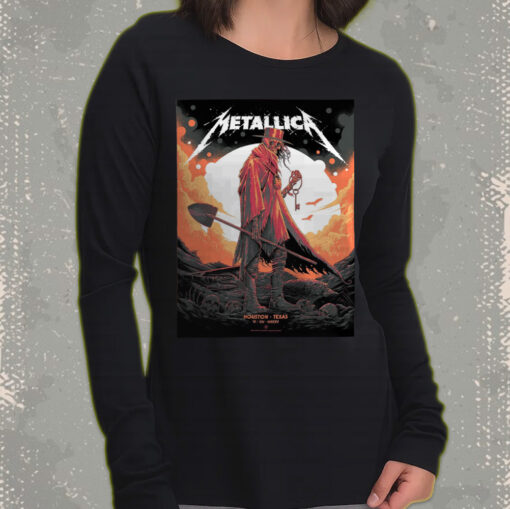 metallica m72 tour long sleeve houston show 2025 nrg stadium red cloak skull art print 3