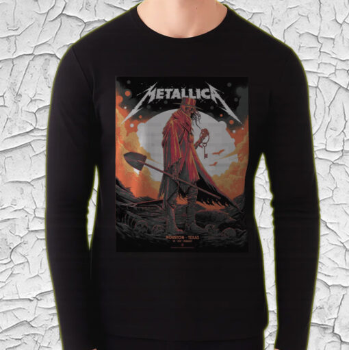 metallica m72 tour long sleeve houston show 2025 nrg stadium red cloak skull art print 4