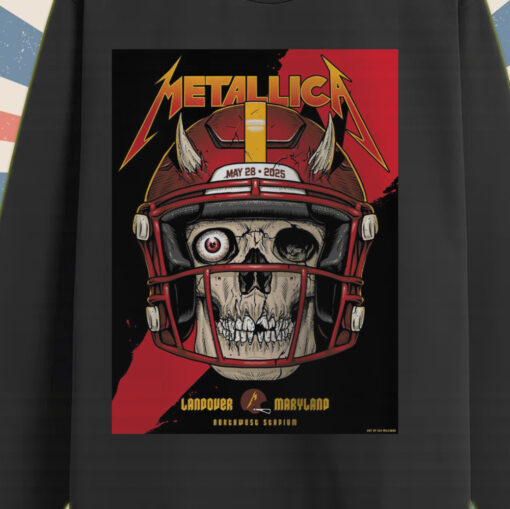 metallica m72 tour long sleeve may 28 2025 landover maryland skull football helmet print northwest stadium edition 2