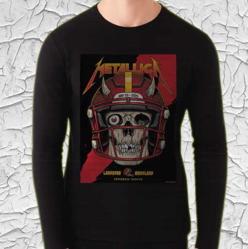 metallica m72 tour long sleeve may 28 2025 landover maryland skull football helmet print northwest stadium edition 4