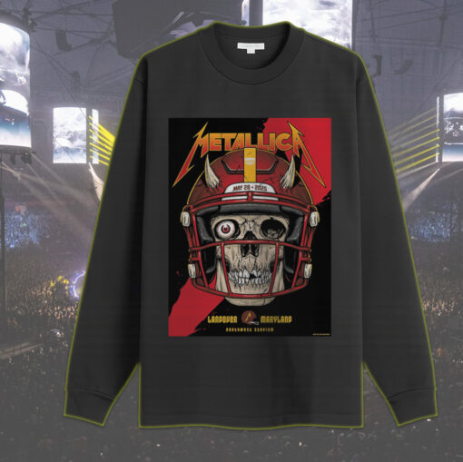 metallica m72 tour long sleeve may 28 2025 landover maryland skull football helmet print northwest stadium edition