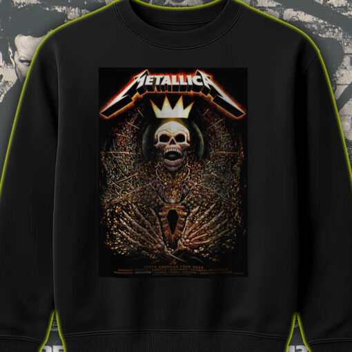 metallica m72 tour sweatshirt 2025 north american cities skeleton royal crown design collectors edition 2