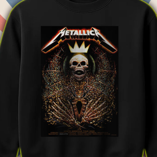 metallica m72 tour sweatshirt 2025 north american cities skeleton royal crown design collectors edition