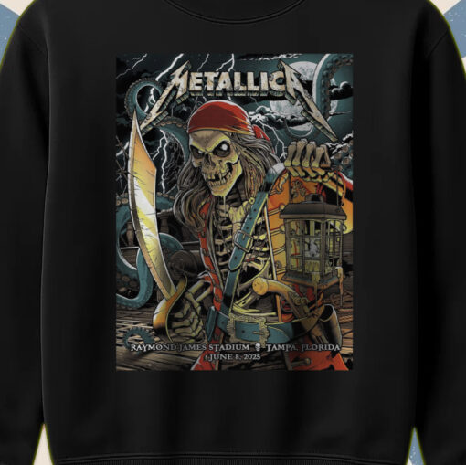 metallica m72 tour sweatshirt june 8 tampa concert pirate skeleton art 2025 tour drop 2
