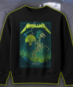 metallica m72 tour sweatshirt skeleton horse rider neon art houston show 2025 death reaper concert print 1
