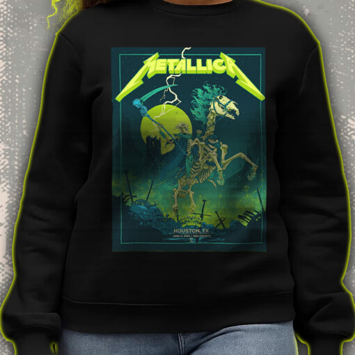 metallica m72 tour sweatshirt skeleton horse rider neon art houston show 2025 death reaper concert print 3