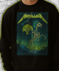 metallica m72 tour sweatshirt skeleton horse rider neon art houston show 2025 death reaper concert print 4