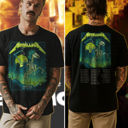 metallica m72 tour t shirt grim reaper horseman design skeleton rider official band merch houston tx june 14 2025 4