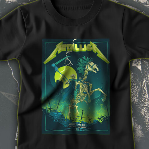 metallica m72 tour t shirt grim reaper horseman design skeleton rider official band merch houston tx june 14 2025