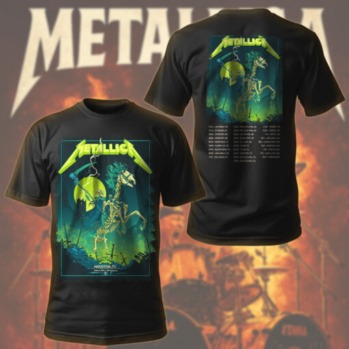 metallica m72 tour t shirt grim reaper horseman design skeleton rider official band merch houston tx june 14 2025