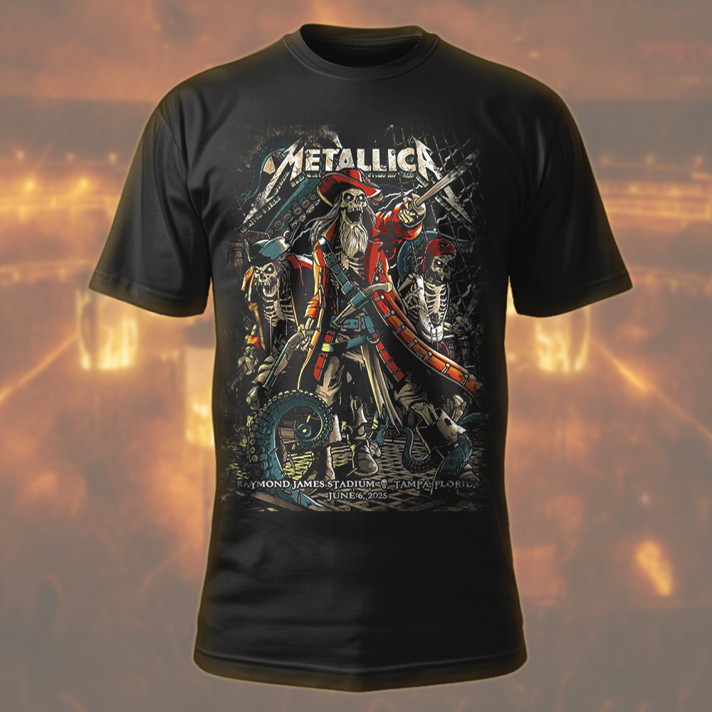 metallica m72 tour t shirt june 6 2025 tampa florida pirate skeleton crew artwork raymond james stadium concert tee
