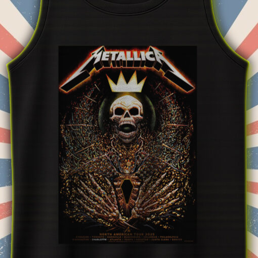 metallica m72 tour tank top north america 2025 skeleton throne crown artwork limited concert merch 2