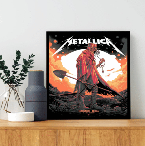 metallica m72 world tour poster houston texas june 14 2025 grim reaper cowboy design wall art canvas print 1