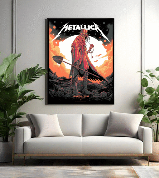 metallica m72 world tour poster houston texas june 14 2025 grim reaper cowboy design wall art canvas print