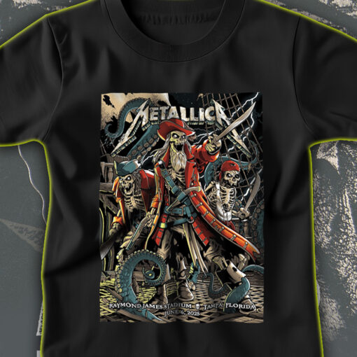 metallica m72 world tour t shirt june 6 2025 tampa florida raymond james stadium pirate skeleton crew design 1
