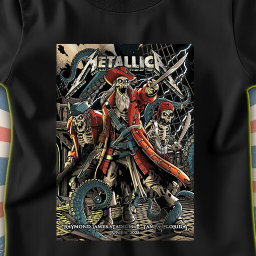 metallica m72 world tour t shirt june 6 2025 tampa florida raymond james stadium pirate skeleton crew design 2
