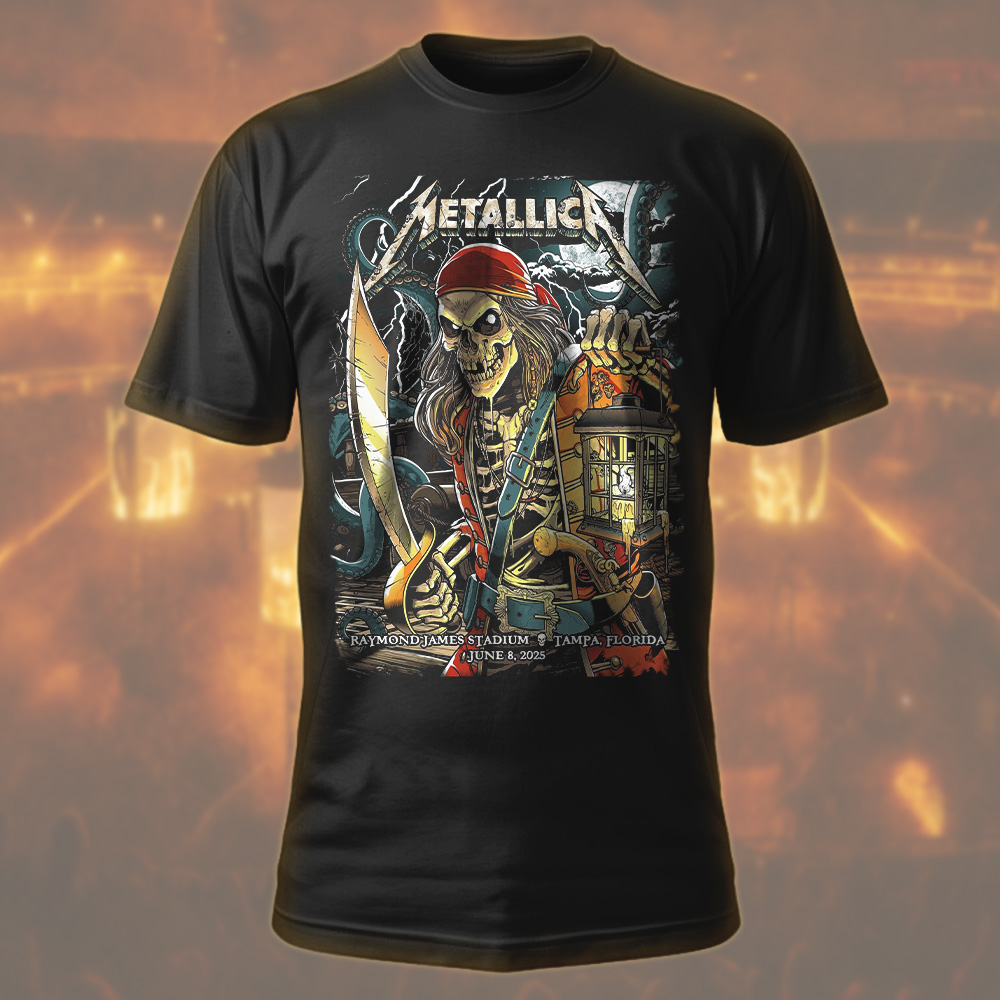 metallica m72 world tour t shirt june 8 2025 tampa fl raymond james stadium pirate skeleton concert art 1