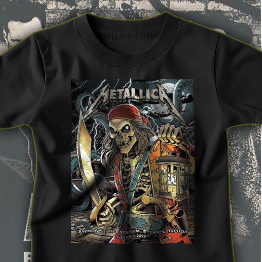 metallica m72 world tour t shirt june 8 2025 tampa fl raymond james stadium pirate skeleton concert art 1