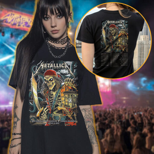 metallica m72 world tour t shirt june 8 2025 tampa fl raymond james stadium pirate skeleton concert art 3