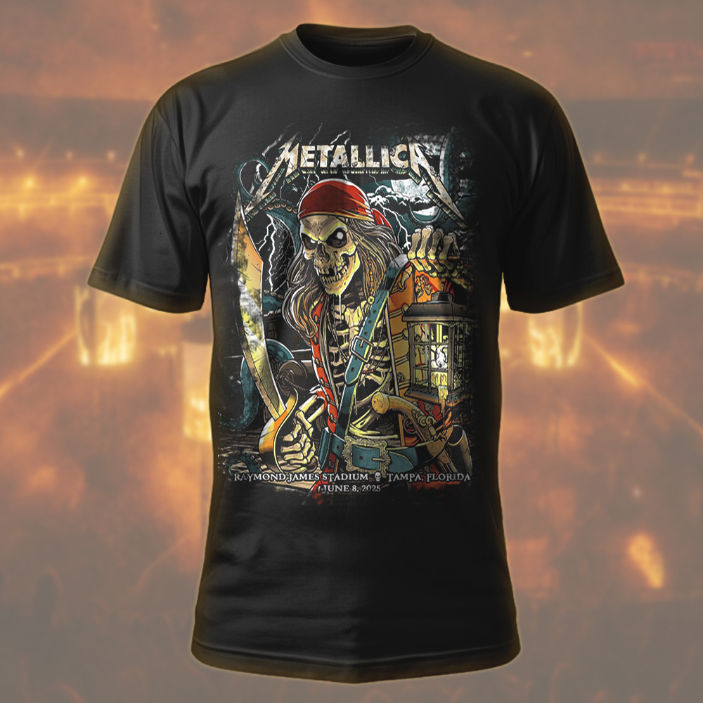metallica m72 world tour t shirt june 8 2025 tampa fl raymond james stadium pirate skeleton concert art