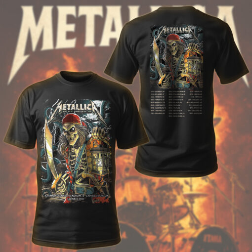metallica m72 world tour t shirt june 8 2025 tampa fl raymond james stadium pirate skeleton concert art