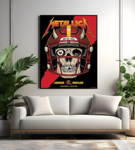 metallica may 28 2025 poster landover stadium skeleton helmet art m72 tour canvas print
