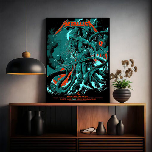 metallica north american tour 2025 poster cthulhu monster m72 artwork official canvas print 2